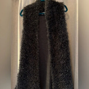 Carol Rose Half Open Sleeveless Cardigan. Partial Sweater, Size M,Gray and Black